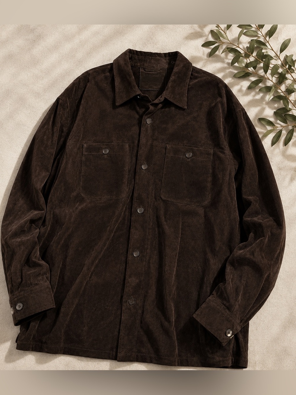 Brandini Brown Suede Leather Shacket Men’s Large Oversized 90s Button Up Jacket